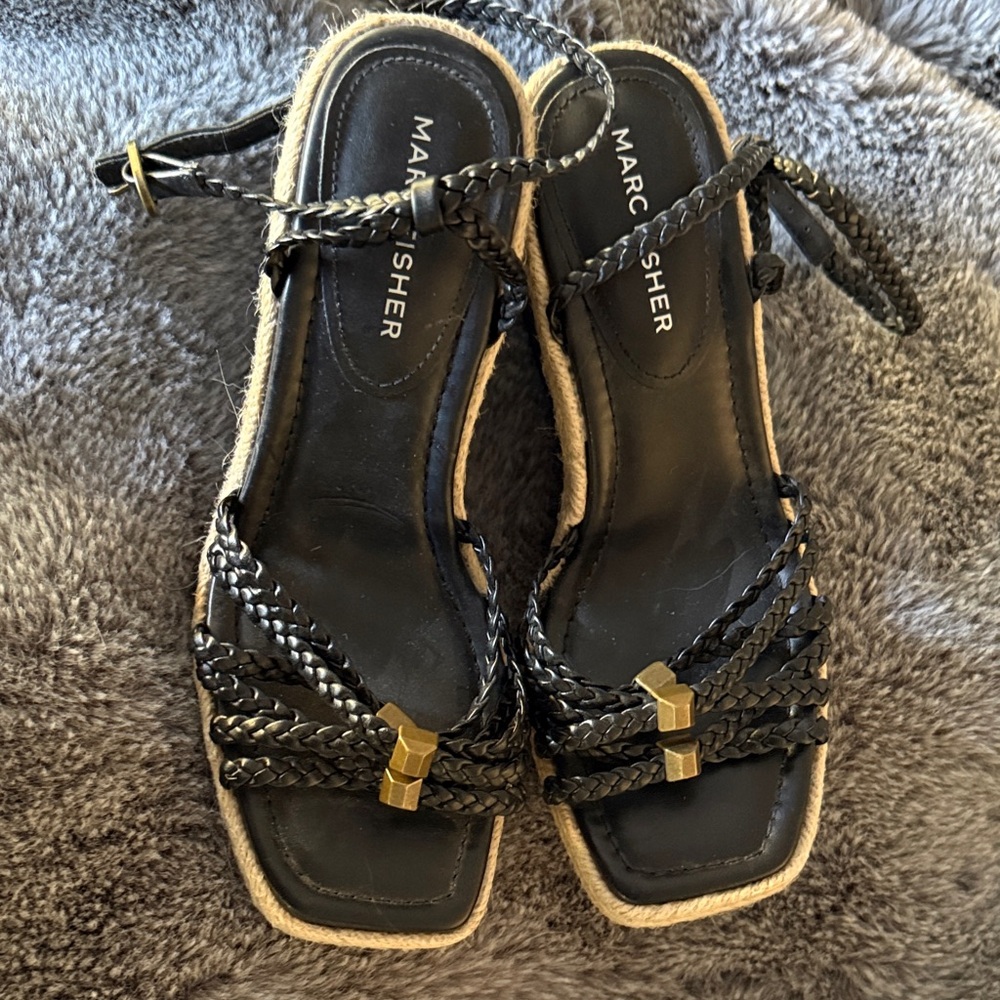Marc Fisher Black and Gold Espadrille Sandals - Picture 4 of 5